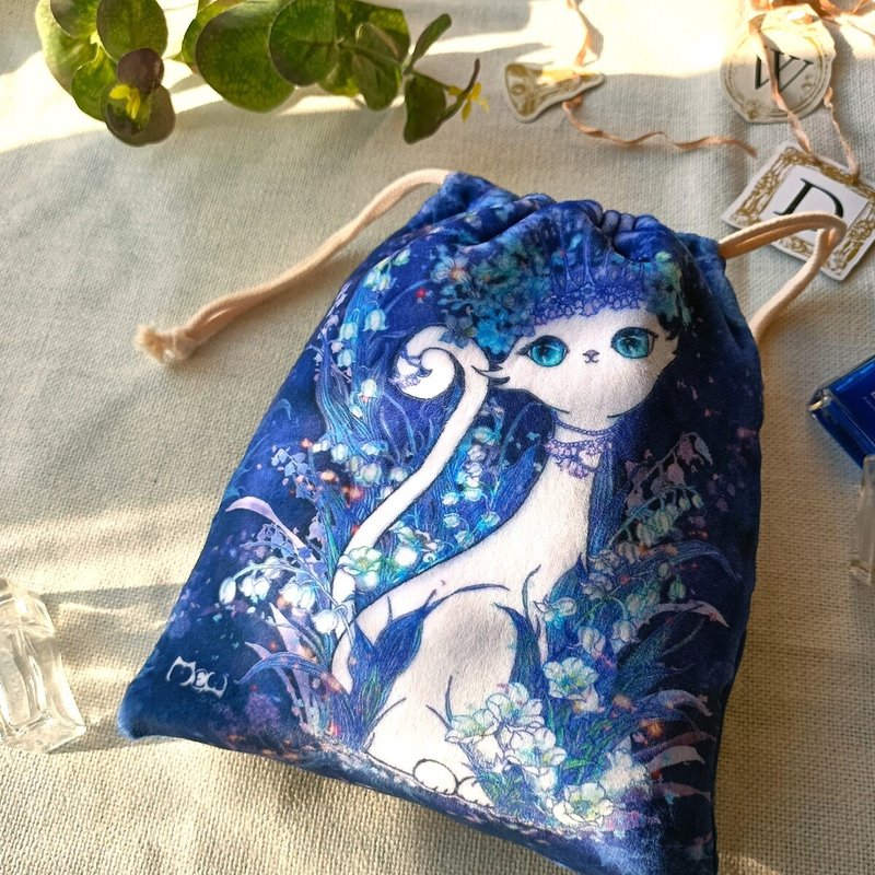 Drawstring Pockets | Flannel - Noble Queen Cat - Toiletry Bags & Pouches - Other Materials Blue