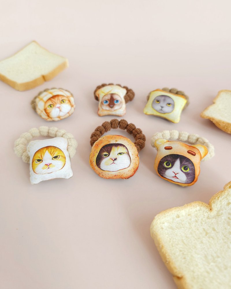 Pang Meaw Hair Tie – Handmade Cat-in-Bread Hair Accessories (Set of 6 Designs) - 髮夾/髮圈 - 棉．麻 咖啡色