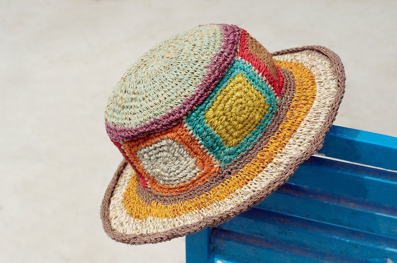 Valentine's Day gift a limited edition of hand-woven cotton Linen cap / knit cap / hat / straw hat / straw hat - hit the color patches of the world - Hats & Caps - Cotton & Hemp Multicolor