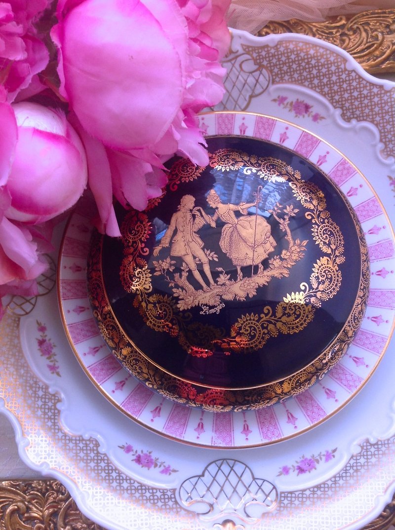 Annie mad antiques French celebrity Limoges Limoges hand-painted 22k gold romance saying love Antique jewelry box, jewelry box, storage tank Valentine's Day gift - Storage - Porcelain Blue