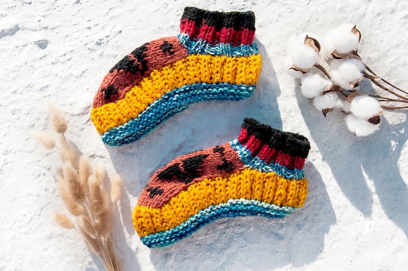 Hand-knitted pure wool knit socks / inner brushed striped socks / wool hook hosiery / warm wool socks - children's fun Spain - Socks - Wool Multicolor