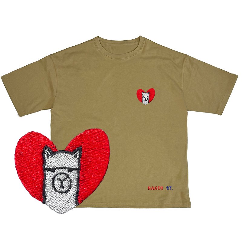 Embroidery-Lovin' Alpaca Oversized Drop-Shoulder T-Shirt - Men's T-Shirts & Tops - Cotton & Hemp Khaki