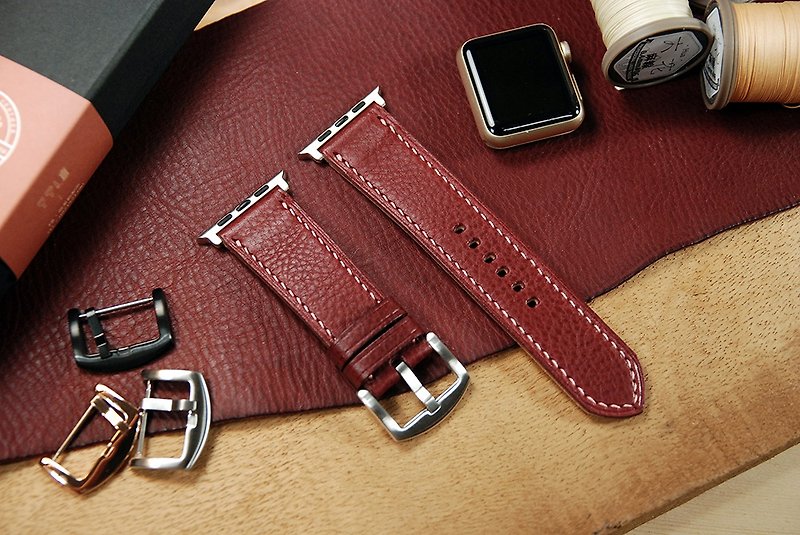 [Christmas Promotion] MinervaBox Falling Patterned Leather Apple Watch Strap – Burgundy - Watchbands - Genuine Leather 