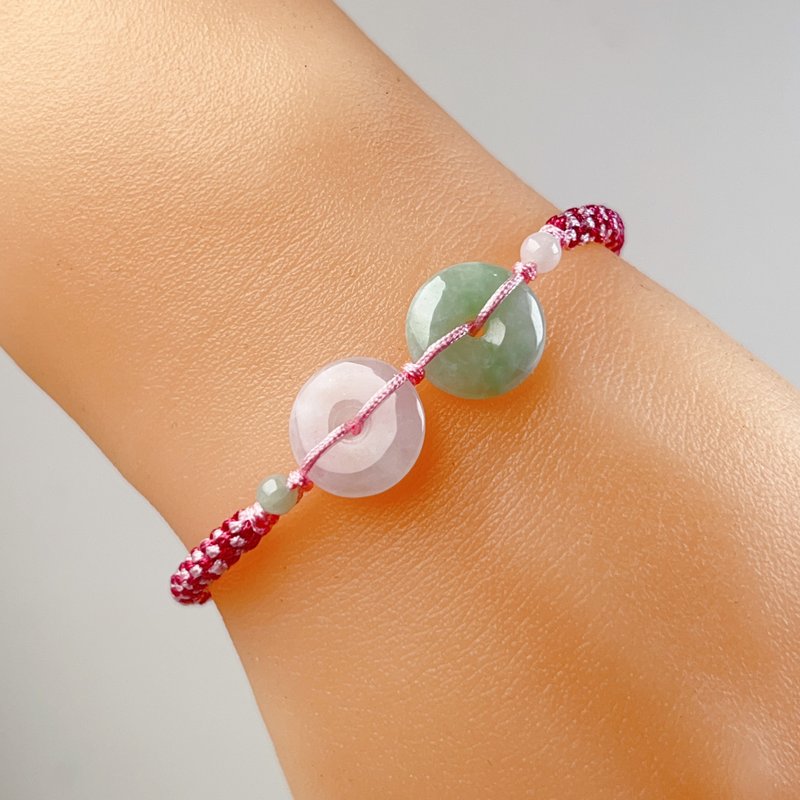 [May‧Peace] Ice Jade Double Peace Buckle Braided Bracelet | Natural Burmese Jade A Grade | Gift - Bracelets - Jade Green