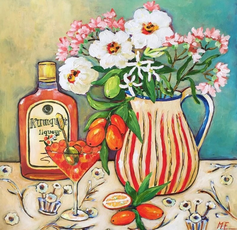 酒與花 原始布面油畫 靜物 牆面裝飾 野獸派 定制 - 壁貼/牆壁裝飾 - 其他材質 