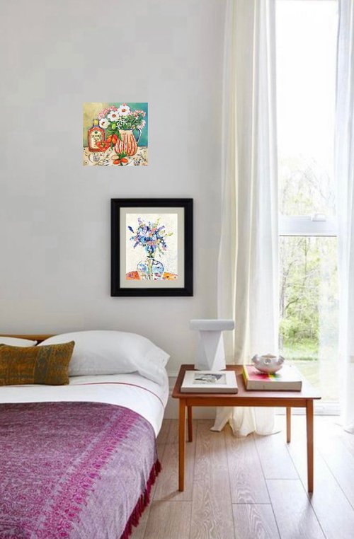 花の絵静物画キャンバスに油絵酒の花の絵装飾 - ショップ Gala