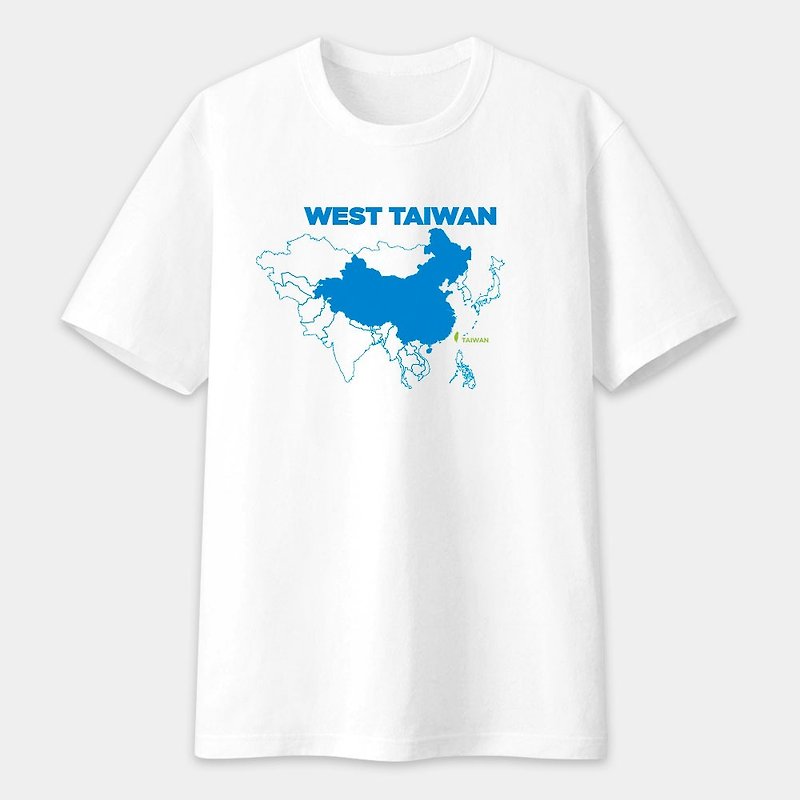 Unisex short-sleeved cotton T blue West Taiwan PS033 - เสื้อยืดผู้ชาย - ผ้าฝ้าย/ผ้าลินิน ขาว