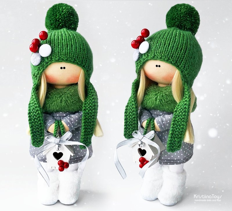 Christmas decor. Handmade doll 28 cm. Textile doll. Tilda toys. Interior dolls. - 公仔/玩偶 - 棉．麻 多色