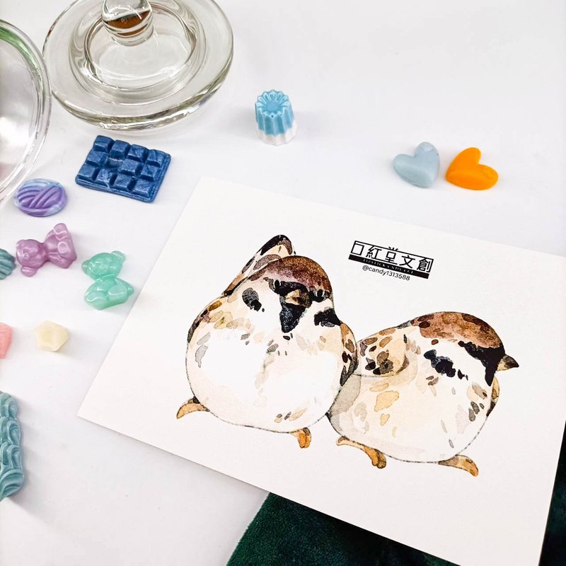 KR474_口紅堂明信片_麻雀8_candy1313588 postcard - 卡片/明信片 - 紙 多色