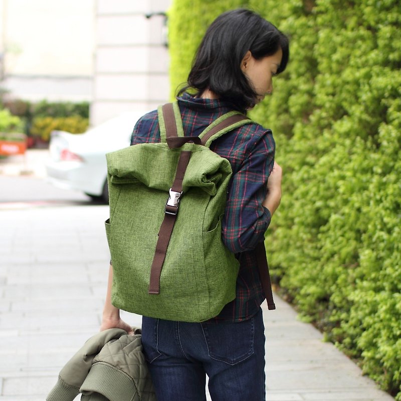 輕捲後背包(15吋筆電OK)-綠色_100453 - 後背包/書包 - 棉．麻 綠色