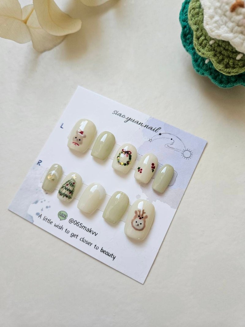 手工穿戴甲 /  童趣聖誕   / 圖甲型為短方圓 - 其他 - 塑膠 卡其色