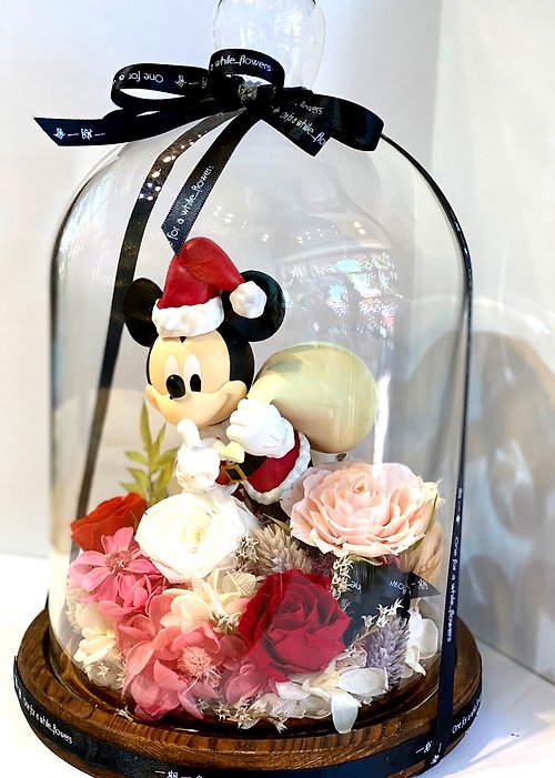 一期一會花藝 氣球佈置 迪士尼公仔永生花玻璃罩 米奇 米老鼠不凋花