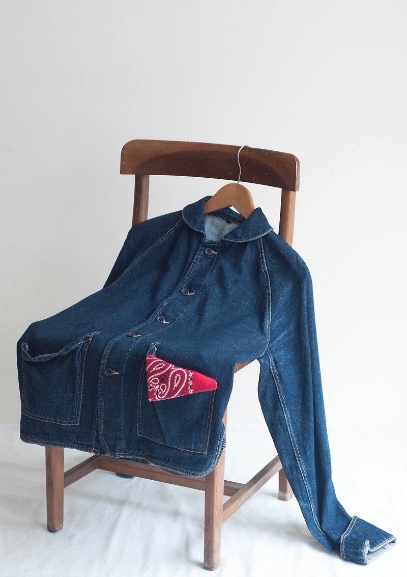 Vintage jacket / denim no.123 - เสื้อแจ็คเก็ต - ผ้าฝ้าย/ผ้าลินิน สีน้ำเงิน