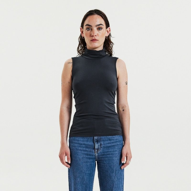 Bread & Boxers 女用無袖高領上衣 - 煙燻灰 - 背心/無袖上衣 - 棉．麻 灰色