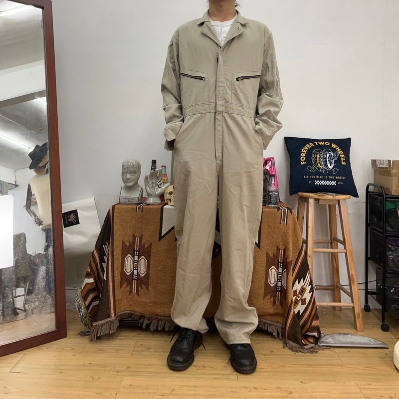 RED KAP jumpsuit overalls second-hand vintage Khaki - กางเกงขายาว - ผ้าฝ้าย/ผ้าลินิน สีกากี