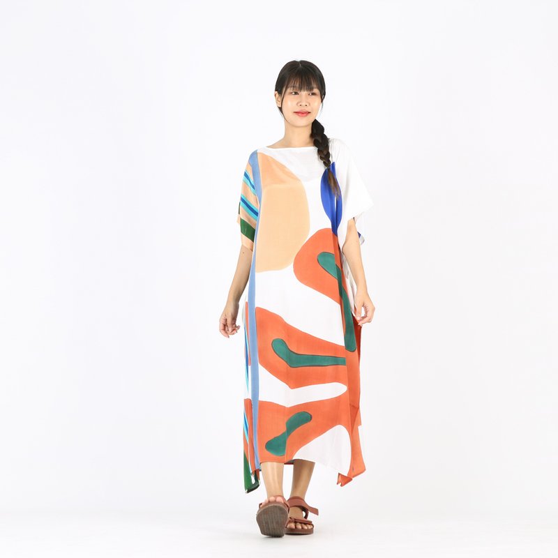 Hand Painted Cotton Silk Kaftan for Summer Resort Vacation - 洋裝/連身裙 - 棉．麻 多色