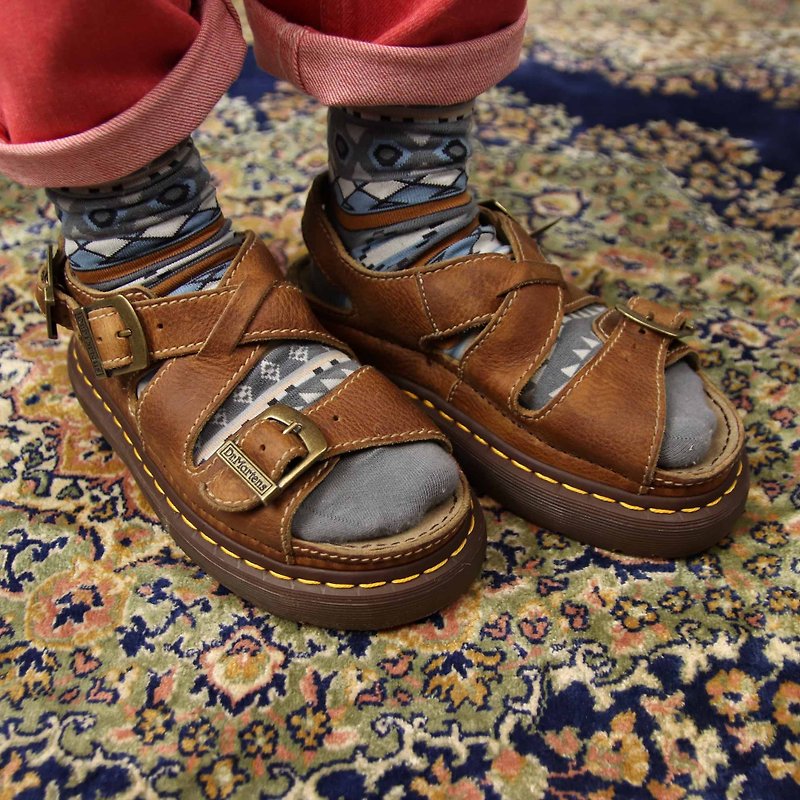 Tsubasa.Y Antique House A08 Brown Cross Martin Sandals, Dr.Martens - Sandals - Genuine Leather 