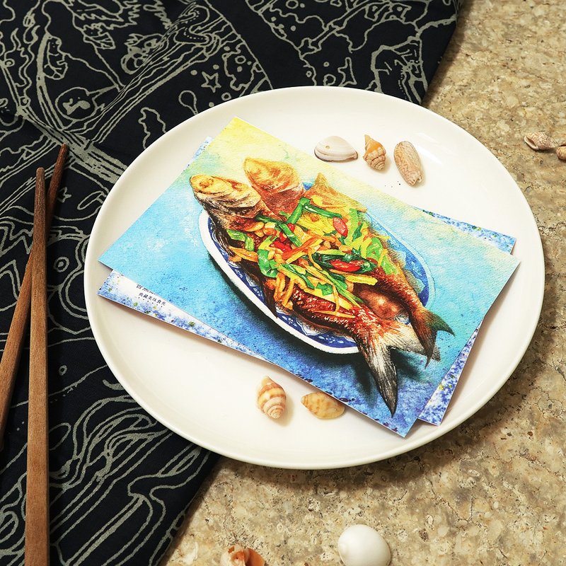 年年有餘－美食明信片/食物明信片/美食卡片/食物卡片 - 卡片/明信片 - 紙 藍色