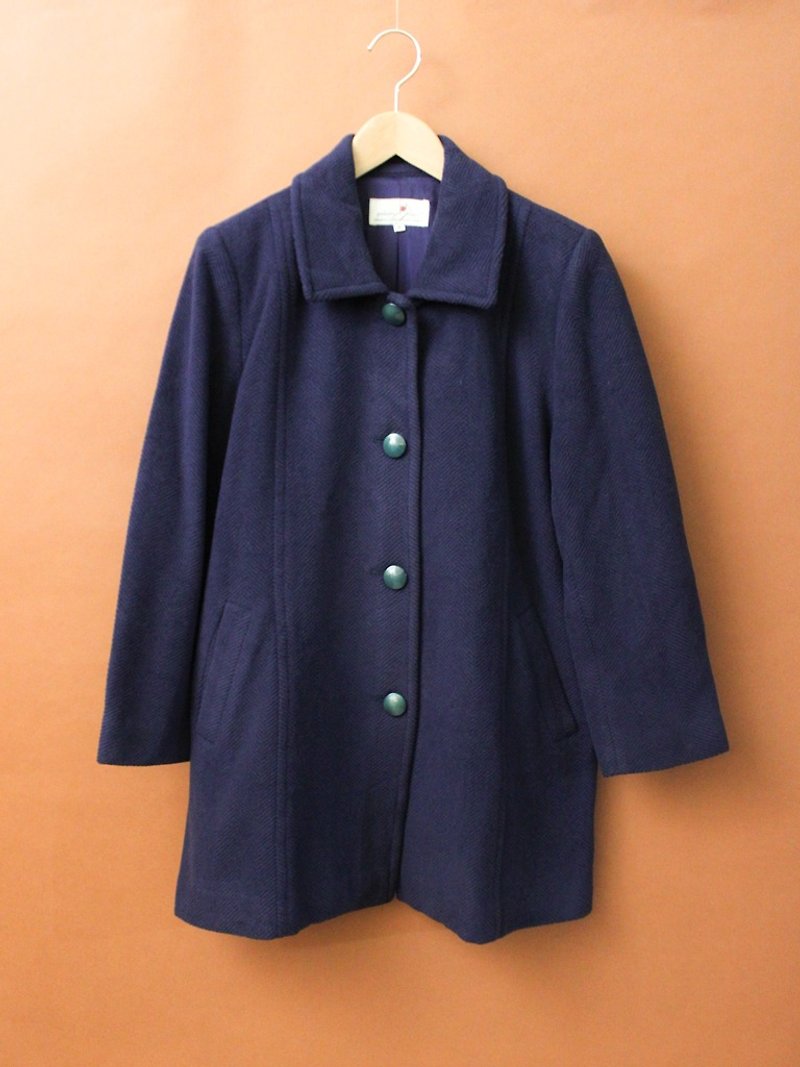 復古日本製可愛A字藍紫色寬鬆秋冬羊毛尼古著大衣外套 - 女大衣/外套 - 羊毛 紫色