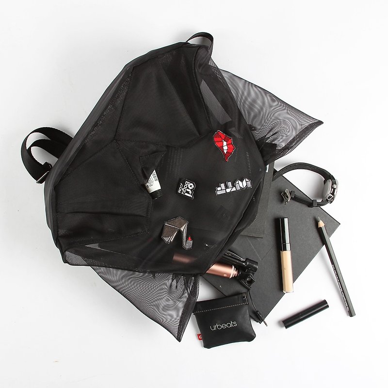 ORIBAGU Origami Bag_Black Mesh Cat Side/Rear Dual-use Bag - Messenger Bags & Sling Bags - Other Man-Made Fibers Black