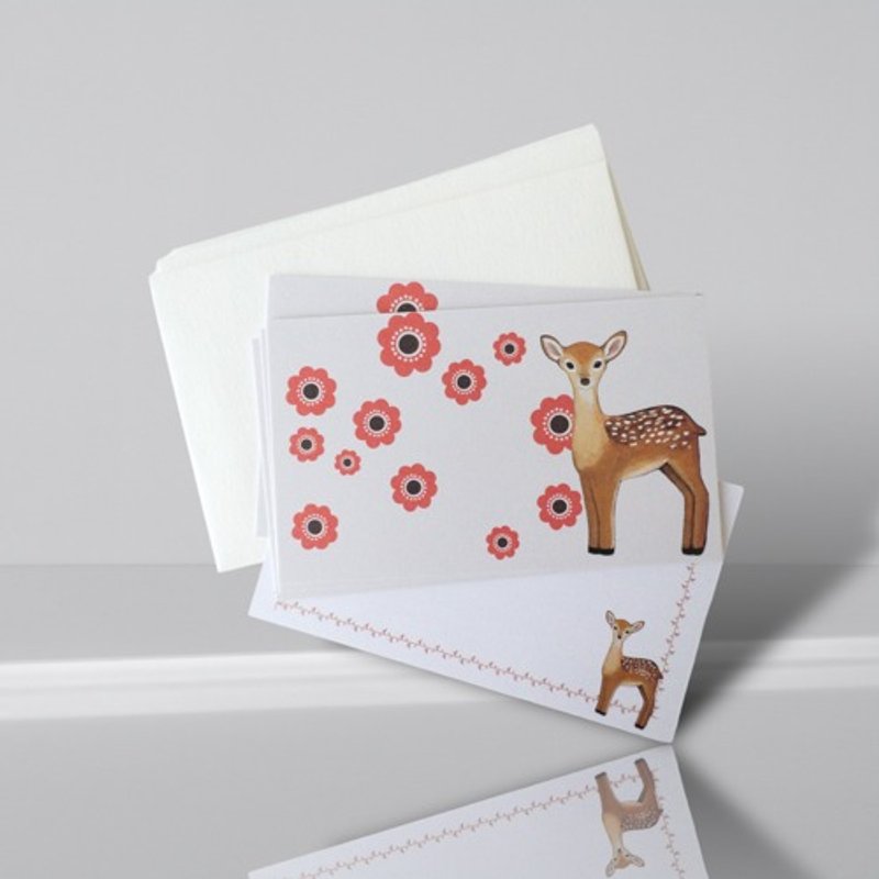 留言卡信封組 (小鹿花朵圖案) - 卡片/明信片 - 紙 