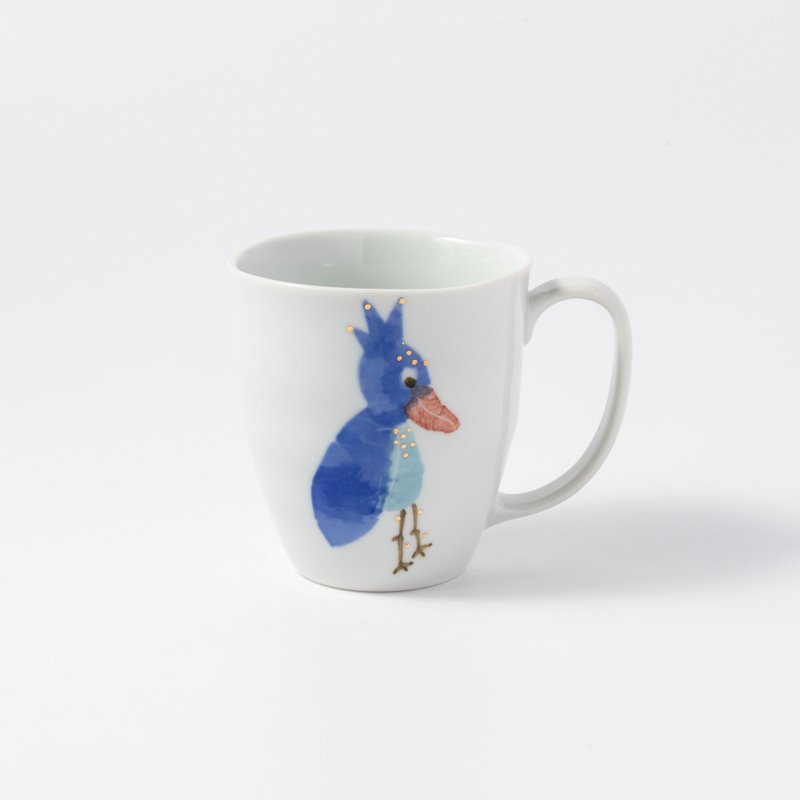 手描き 日本製 磁器マグカップ ハシビロコウ 東窯 - 咖啡杯/馬克杯 - 瓷 藍色