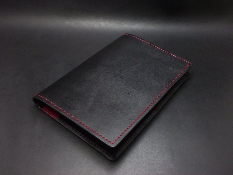 APEE leather handmade ~ passport holder ~ plain black + red - Passport Holders & Cases - Genuine Leather 