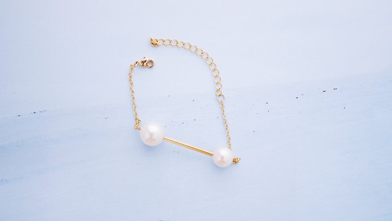 Track-Bracelet--Crystal Pearl Rectangular Tube Bracelet - สร้อยข้อมือ - โลหะ ขาว