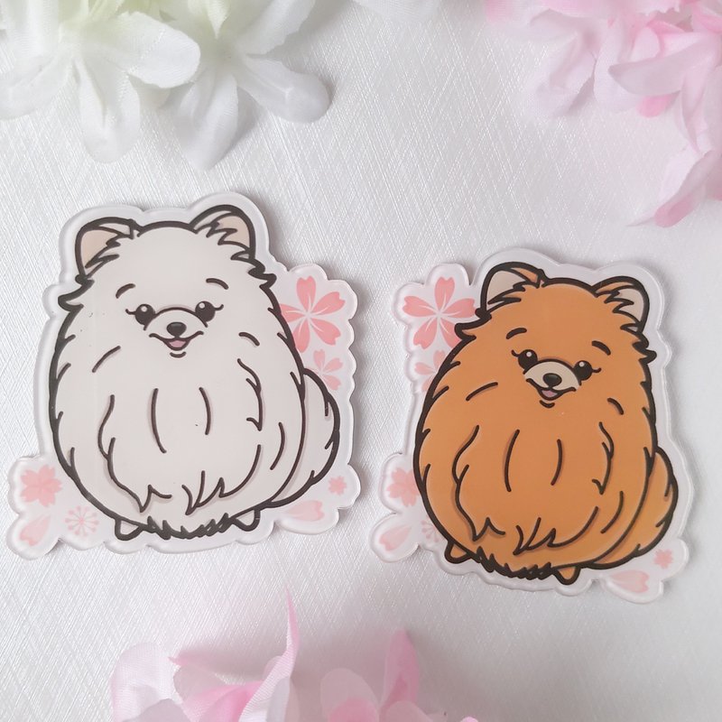 博美犬 松鼠狗 白松櫻花防水磁鐵 磁石貼 - 磁鐵 - 塑膠 粉紅色