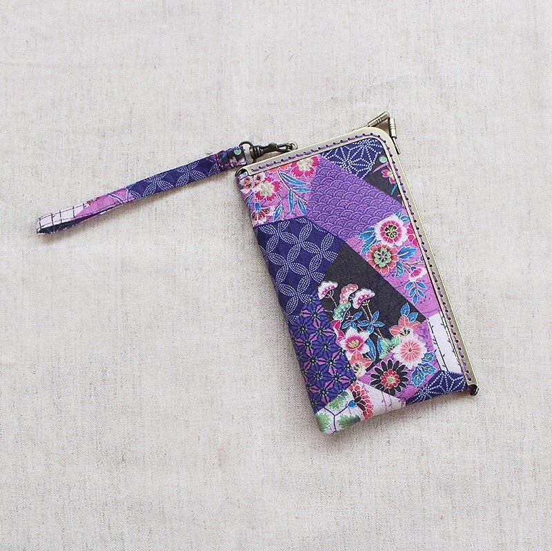 日系元素口金鉤環手機袋-紫/收納袋 - 其他 - 棉．麻 紫色