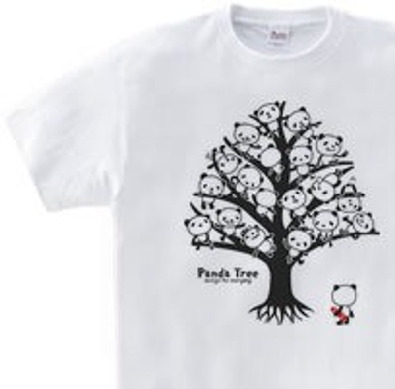 Panda Tree Single-sided WM-WL•S-XL T-shirt [Made to order] - เสื้อฮู้ด - ผ้าฝ้าย/ผ้าลินิน ขาว
