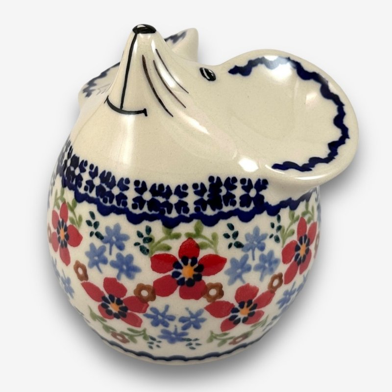 波蘭手繪手工陶-老鼠存錢筒 11cm 春日小花系列 入門款 - 存錢筒 - 陶 白色