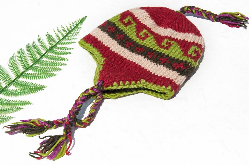 針織純羊毛帽/手工內刷毛毛帽/針織毛帽/飛行毛帽/毛線帽-森林綠 - 帽子 - 羊毛 多色