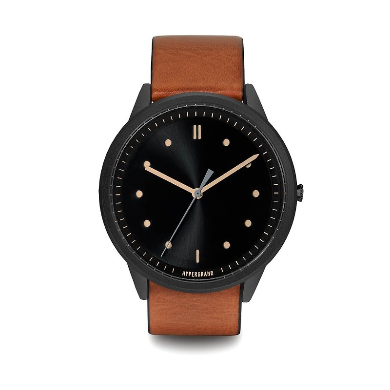 HYPERGRAND - 02 Basic Series - Vintage Black Dial Honey Leather Watch - นาฬิกาผู้หญิง - วัสดุอื่นๆ สีนำ้ตาล