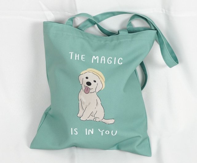 キャンバスバッグ ミニマリストスタイル 犬柄 グリーン ショップ Terrtella トート ハンドバッグ Pinkoi