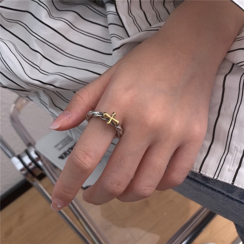 [SoLight Salt Blue] SL314 Cross Contract Retro Style Silver - แหวนทั่วไป - ทองแดงทองเหลือง สีเงิน