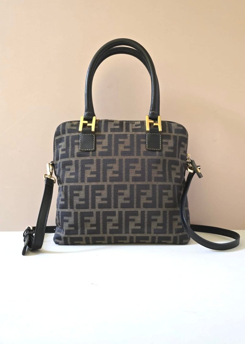 中古包 Fendi 小貝殼黑咖啡色老花單肩包 側背包 斜背包 二手包 - 側背包/斜孭袋 - 真皮 咖啡色