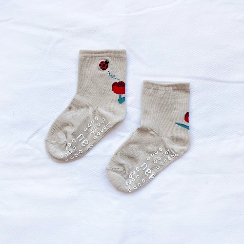 needo socks KIDS 鬱金香 3:4 /白/ 刺繡 止滑 童襪
