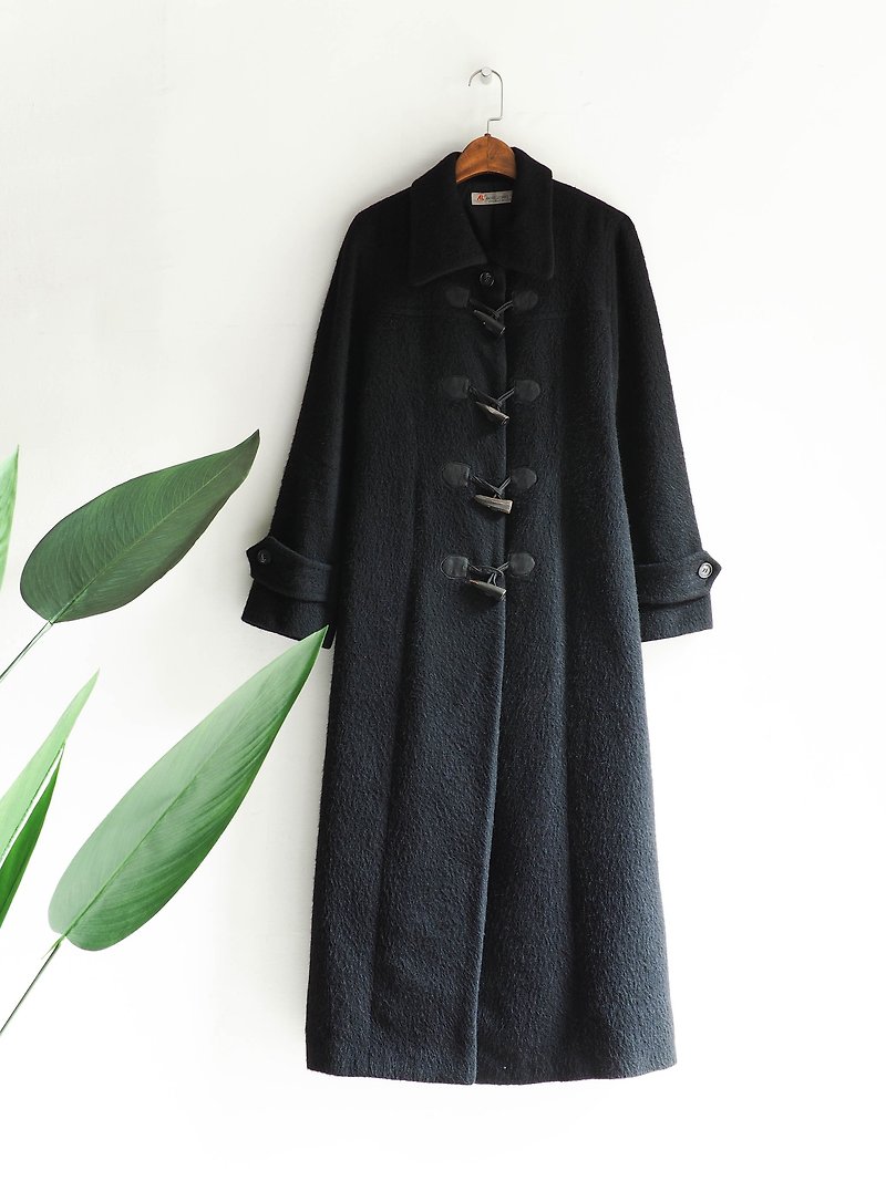 Kawashima - Hiroshima pure black youth love angle buckle sheep antique fur coat wool fur vintage wool vintage overcoat - เสื้อแจ็คเก็ต - ขนแกะ สีดำ