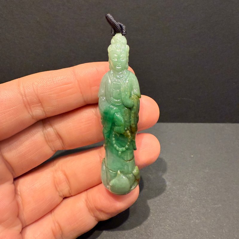 Han Yu Jewelry Natural Burmese Jadeite Guanyin Bodhisattva Jadeite Guanshiyin Bodhisattva Standing Guanyin Tri-color - อื่นๆ - หยก 