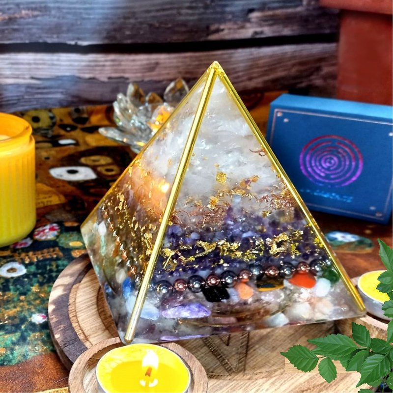 Azeztulite and Amethyst Orgone Pyramid - Items for Display - Crystal Multicolor