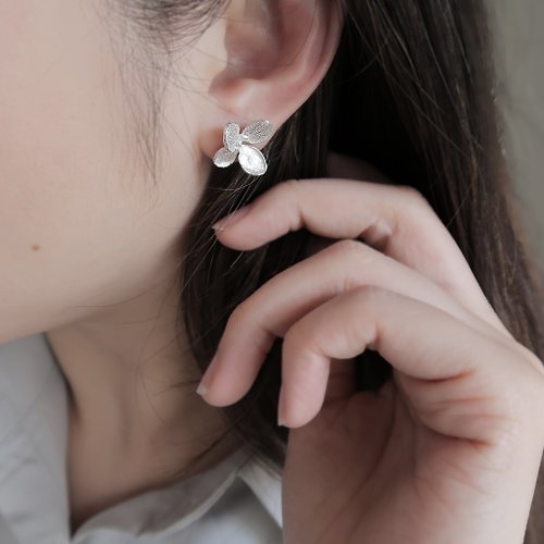 COOL & HOT 森林系 925純銀 不對稱 繡球花 耳環 耳夾