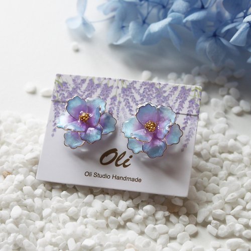 Oli studio 【夢幻靛藍耳環】貼耳耳環 銅線樹脂 耳環/耳夾
