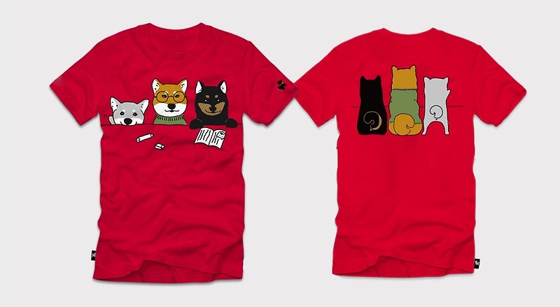 柴犬大学-2016ホームカミングデー限定T-shirt-レッドWenchuangデザイン柴犬3人の兄弟 - Tシャツ - コットン・麻 レッド