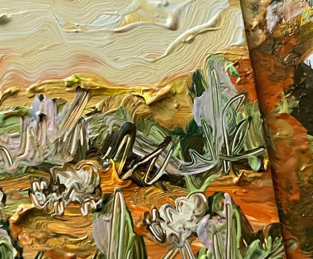 イタリアの風景画 半抽象画 トスカーナの絵画 羊のアート 居心地