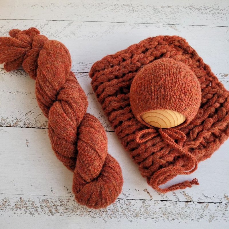 Rust soft newborn Bonnet, Wrap,Blanket. Newborn photo props - 嬰兒手鍊/飾品 - 羊毛 橘色