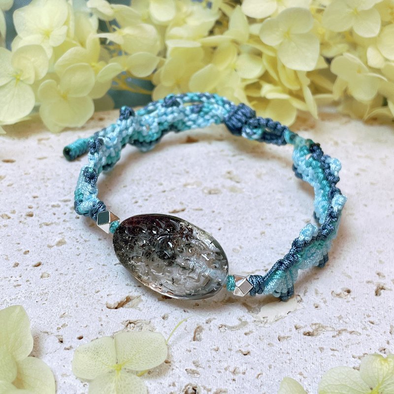 紅綠幽靈水晶大黑天深淺藍色編繩手鍊 - 手鍊/手環 - 水晶 藍色