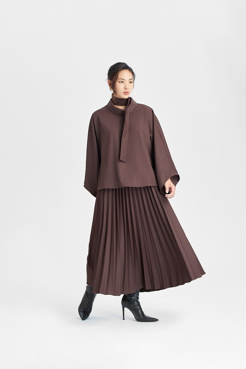 Rosewood scarf top and waist pleated skirt set - One Piece Dresses - Other Materials 