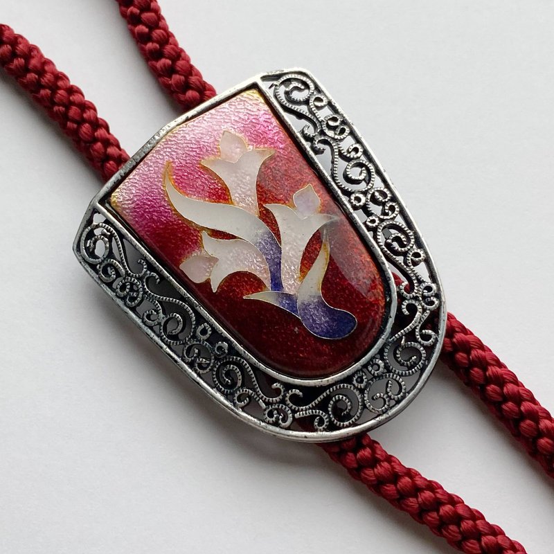 Flower lover cloisonné loop tie, bolo tie, wired cloisonné - Ties & Tie Clips - Other Metals Red