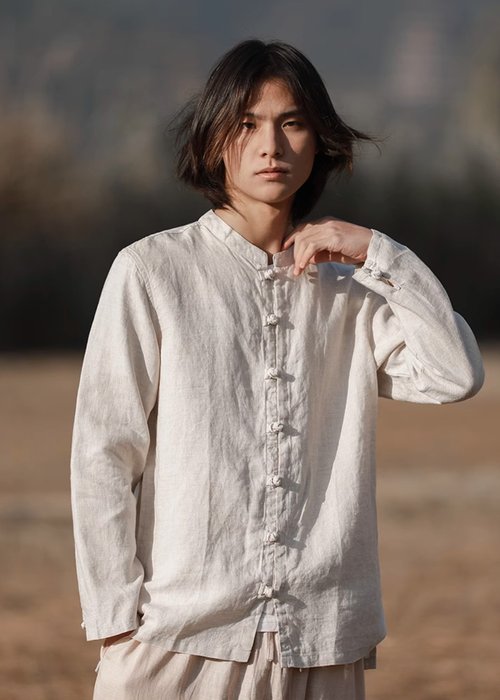 獨樓 中華情 中國風亞麻長袖襯衫